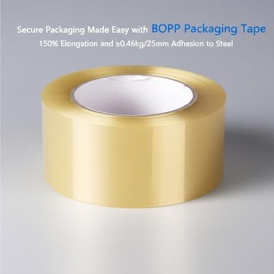 BOPP Packaging Tape with 150% Elongation, ≥0.46kg/25mm Adhesion to Steel, and 90% Humidity Resistance for Secure Sealing